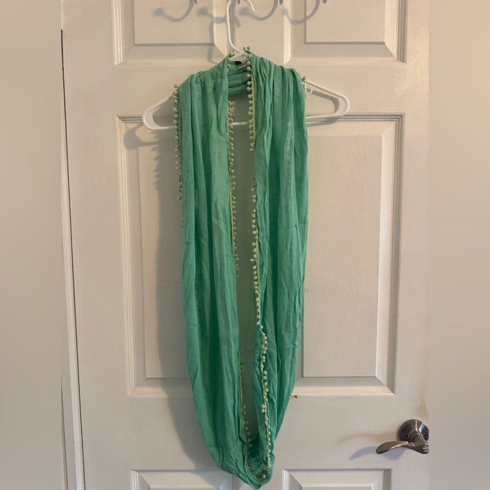 J. Crew Mint Green Infinity Scarf with Pom Pom Detail